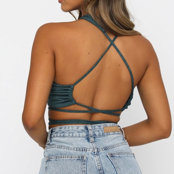 Teal criss cross halter crop top - Picture 3 of 5